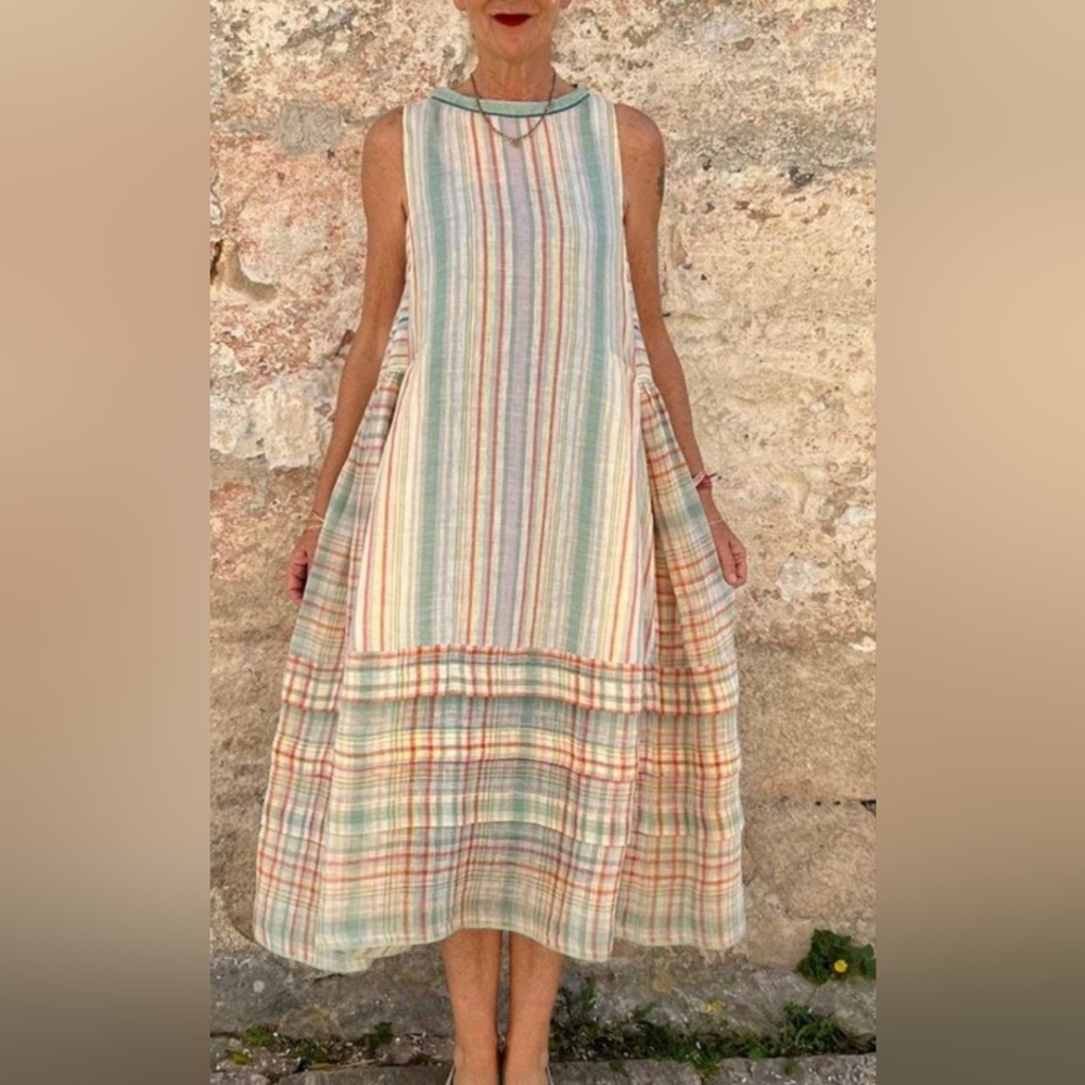Women's Sleeveless Cotton And Linen Dress. Vintage Style. House Dress. Small.